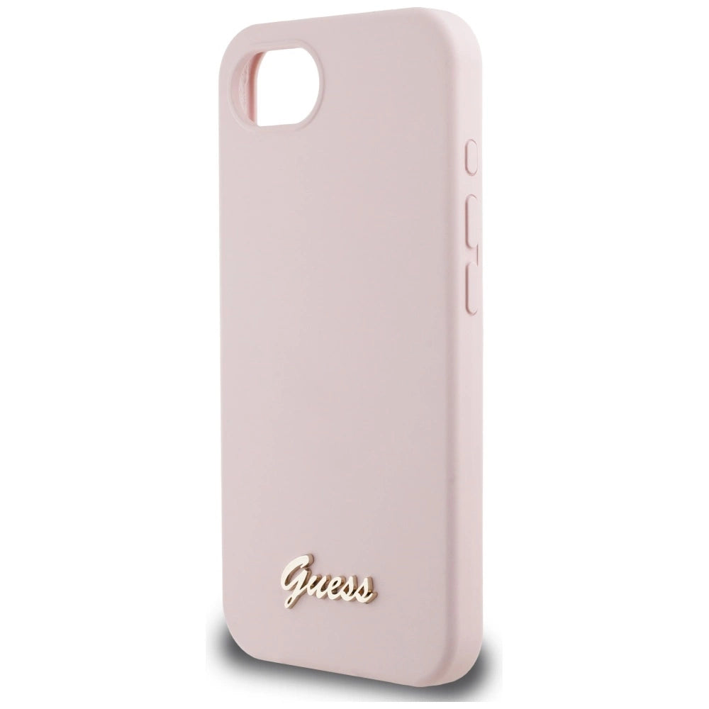 Guess Silicone Script Metal Logo MagSafe iPhone 16e Case - Pink_5