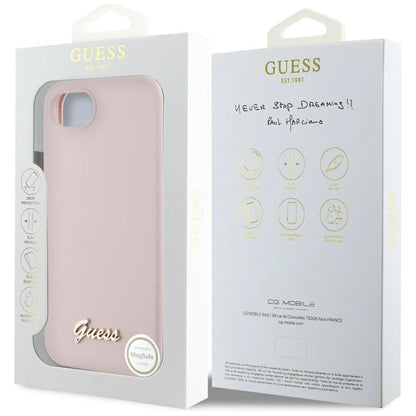 Guess Silicone Script Metal Logo MagSafe iPhone 16e Case - Pink_7
