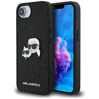 Karl Lagerfeld Fixed Glitter Karl&amp;Choupette Heads Metal Pin iPhone 16e Case - Black_0