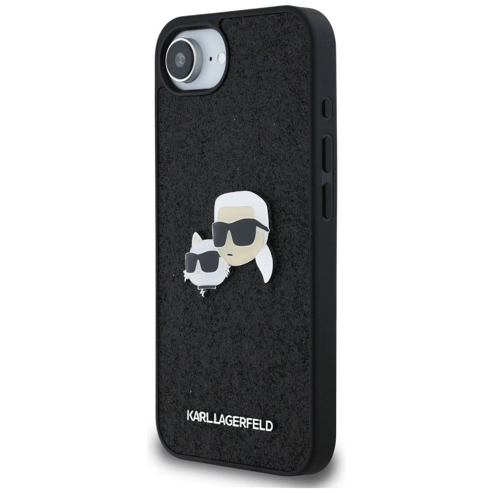 Karl Lagerfeld Fixed Glitter Karl&amp;Choupette Heads Metal Pin iPhone 16e Case - Black_1