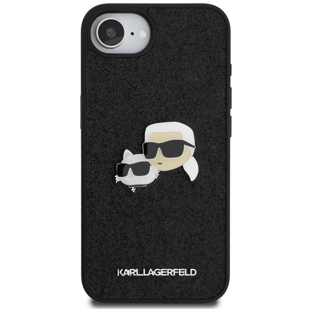 Karl Lagerfeld Fixed Glitter Karl&amp;Choupette Heads Metal Pin iPhone 16e Case - Black_2