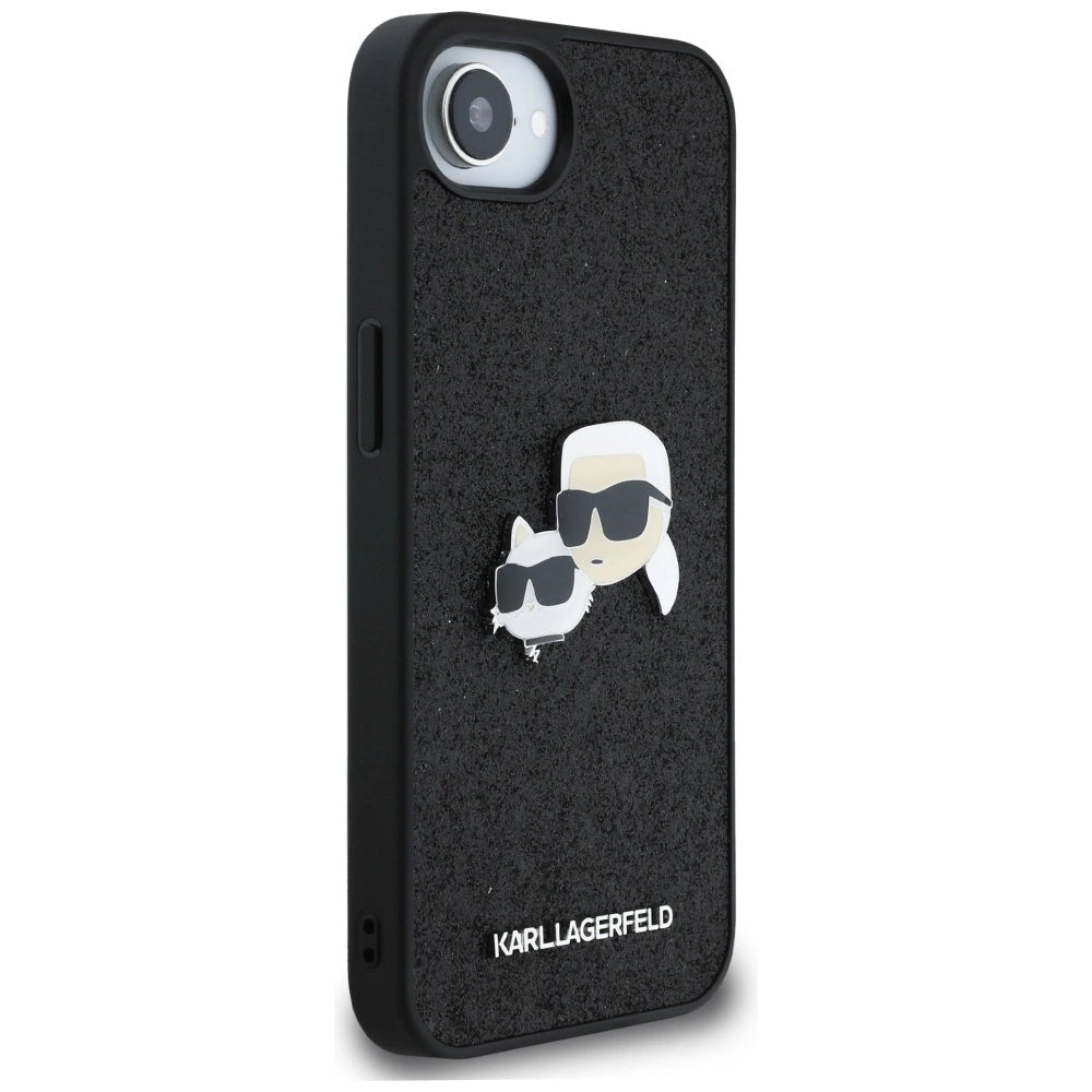 Karl Lagerfeld Fixed Glitter Karl&amp;Choupette Heads Metal Pin iPhone 16e Case - Black_3
