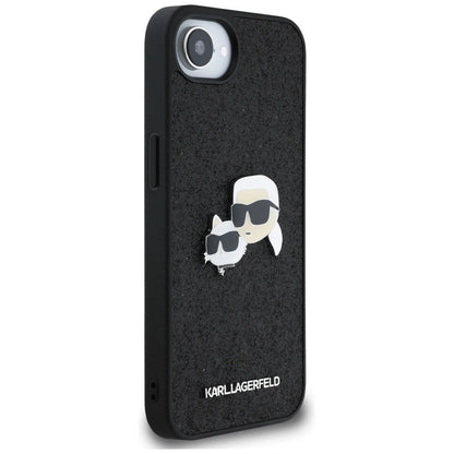 Karl Lagerfeld Fixed Glitter Karl&amp;Choupette Heads Metal Pin iPhone 16e Case - Black_3