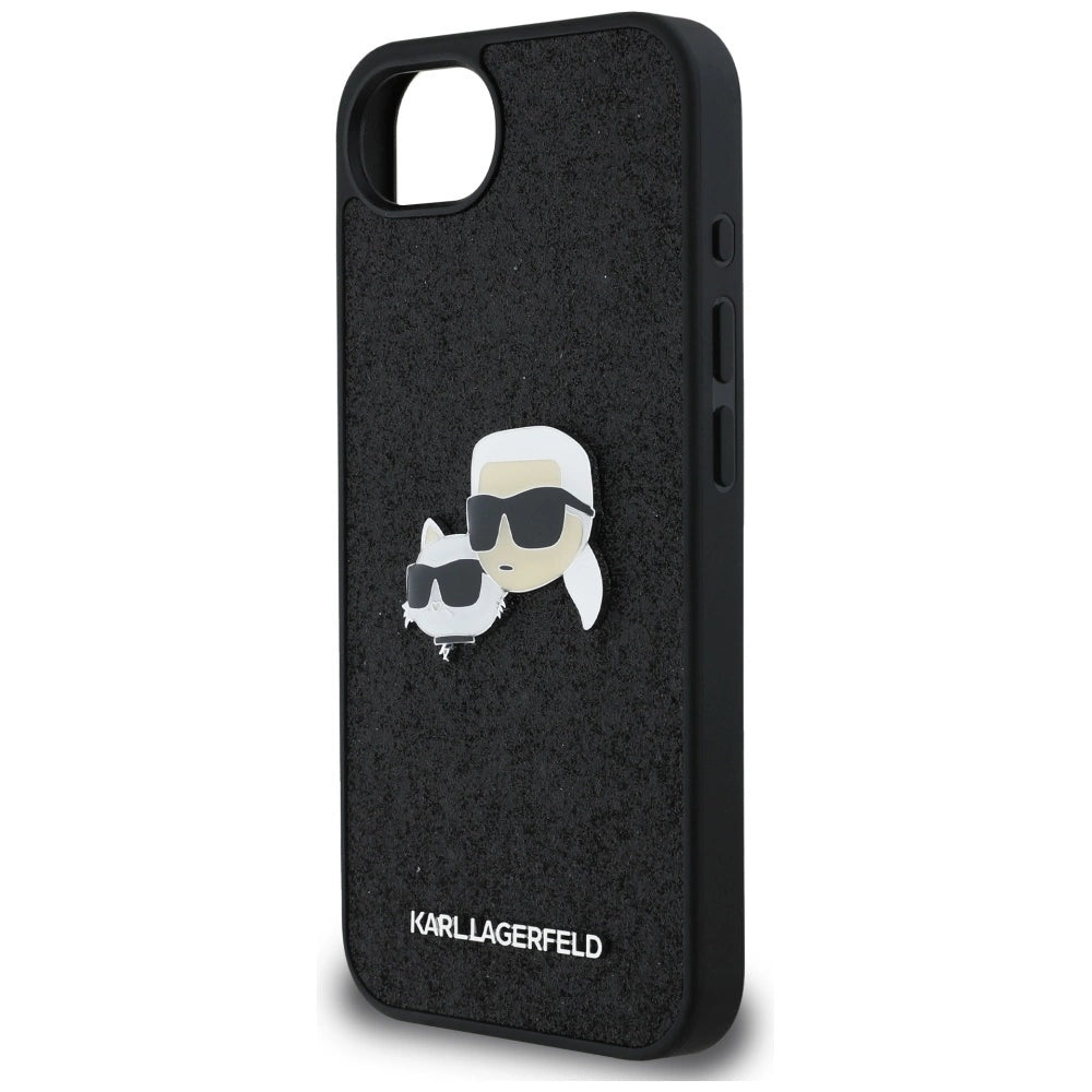 Karl Lagerfeld Fixed Glitter Karl&amp;Choupette Heads Metal Pin iPhone 16e Case - Black_5