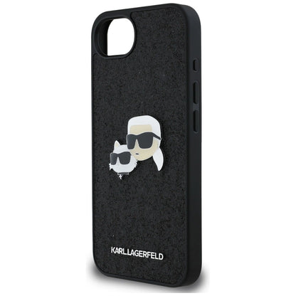 Karl Lagerfeld Fixed Glitter Karl&amp;Choupette Heads Metal Pin iPhone 16e Case - Black_5