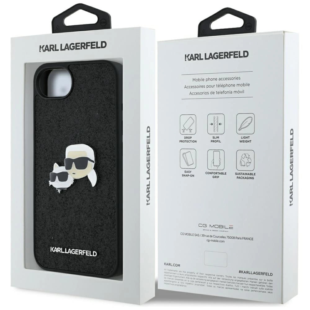Karl Lagerfeld Fixed Glitter Karl&amp;Choupette Heads Metal Pin iPhone 16e Case - Black_7