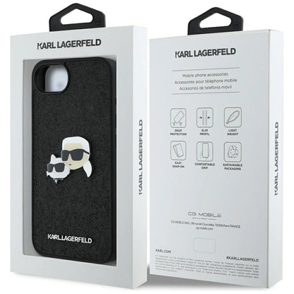 Karl Lagerfeld Fixed Glitter Karl&amp;Choupette Heads Metal Pin iPhone 16e Case - Black_7