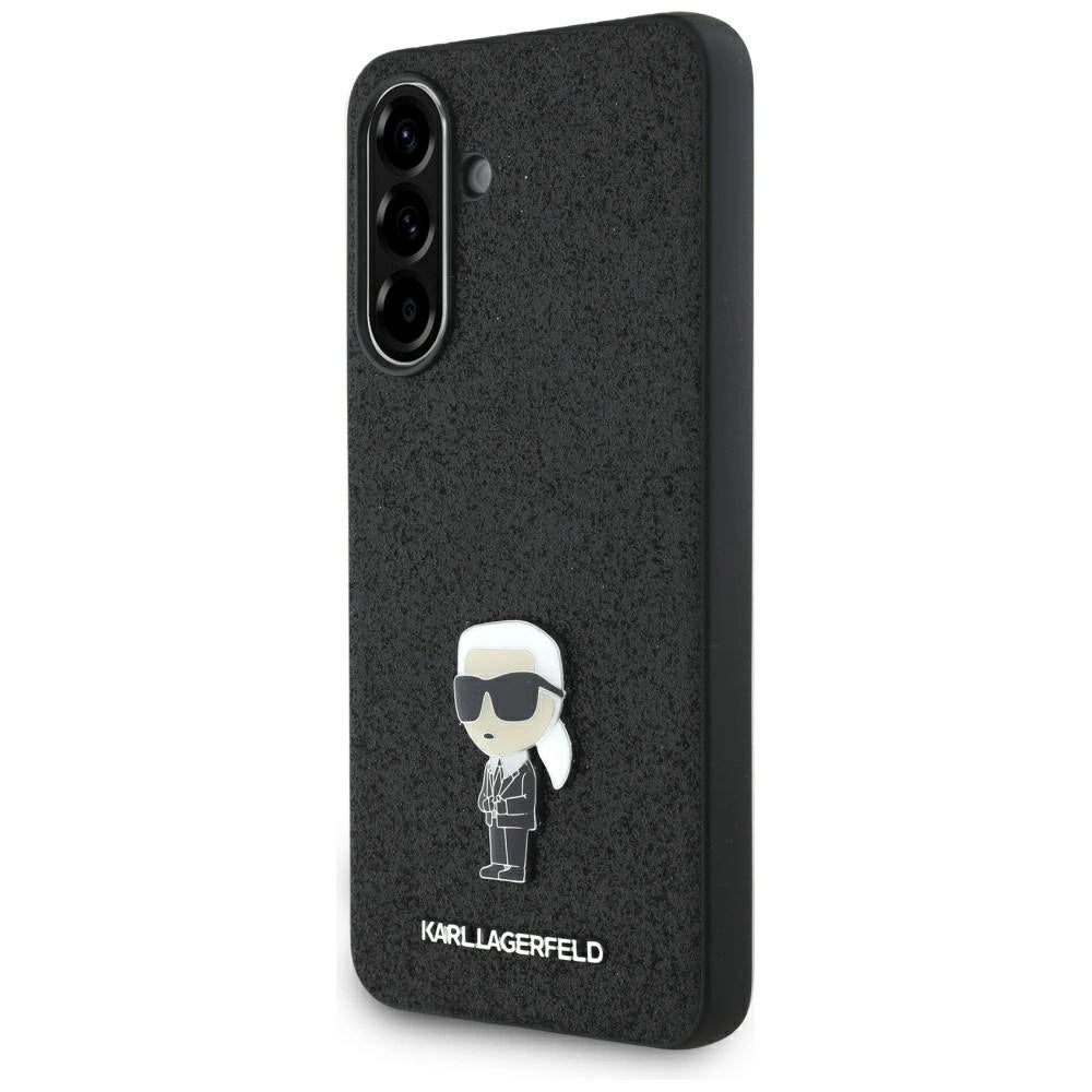 Karl Lagerfeld Fixed Glitter Ikonik Logo Metal Pin Case for Samsung Galaxy A56 - Black_0