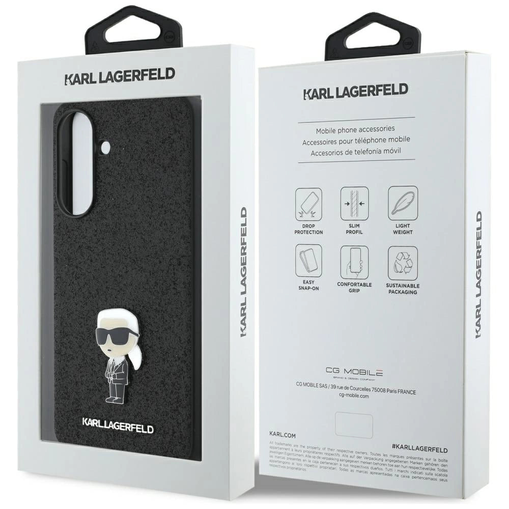 Karl Lagerfeld Fixed Glitter Ikonik Logo Metal Pin Case for Samsung Galaxy A56 - Black_6