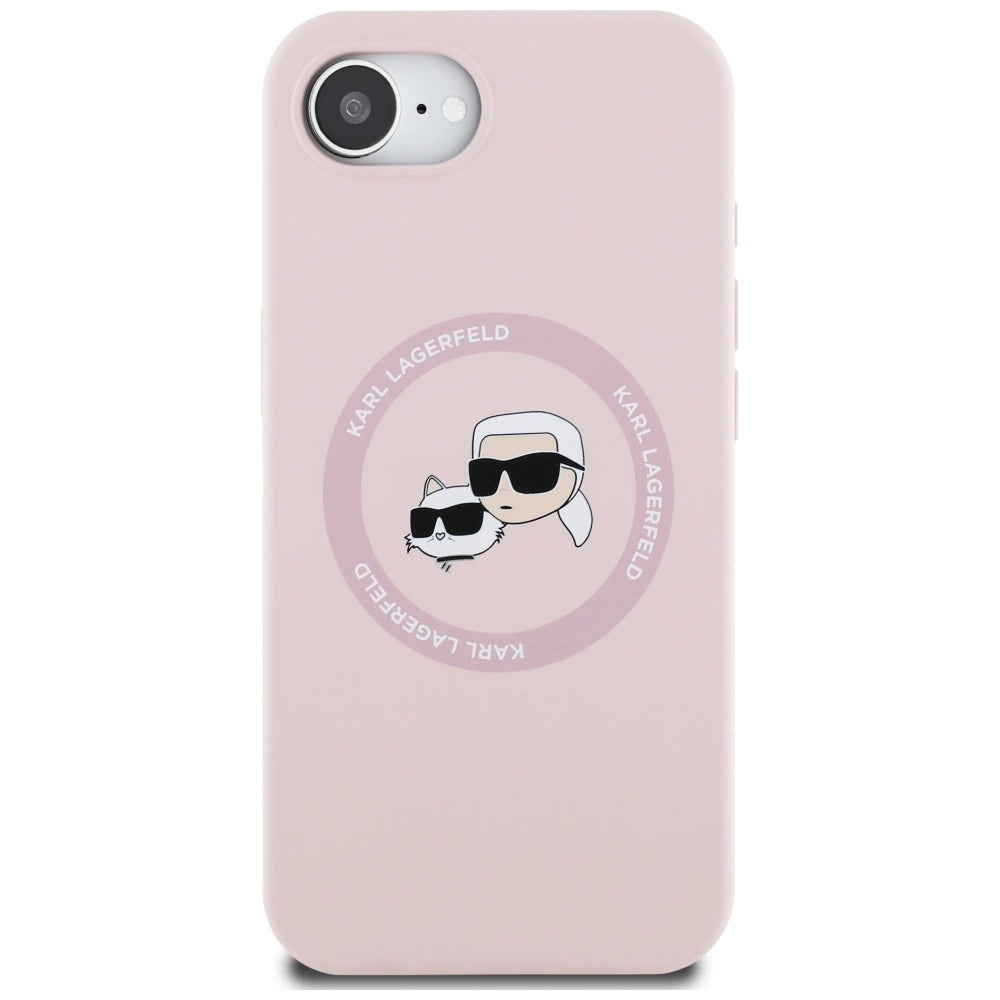 Karl Lagerfeld Silicone Karl&amp;Choupette Heads MagSafe iPhone 16e Case - Pink_2