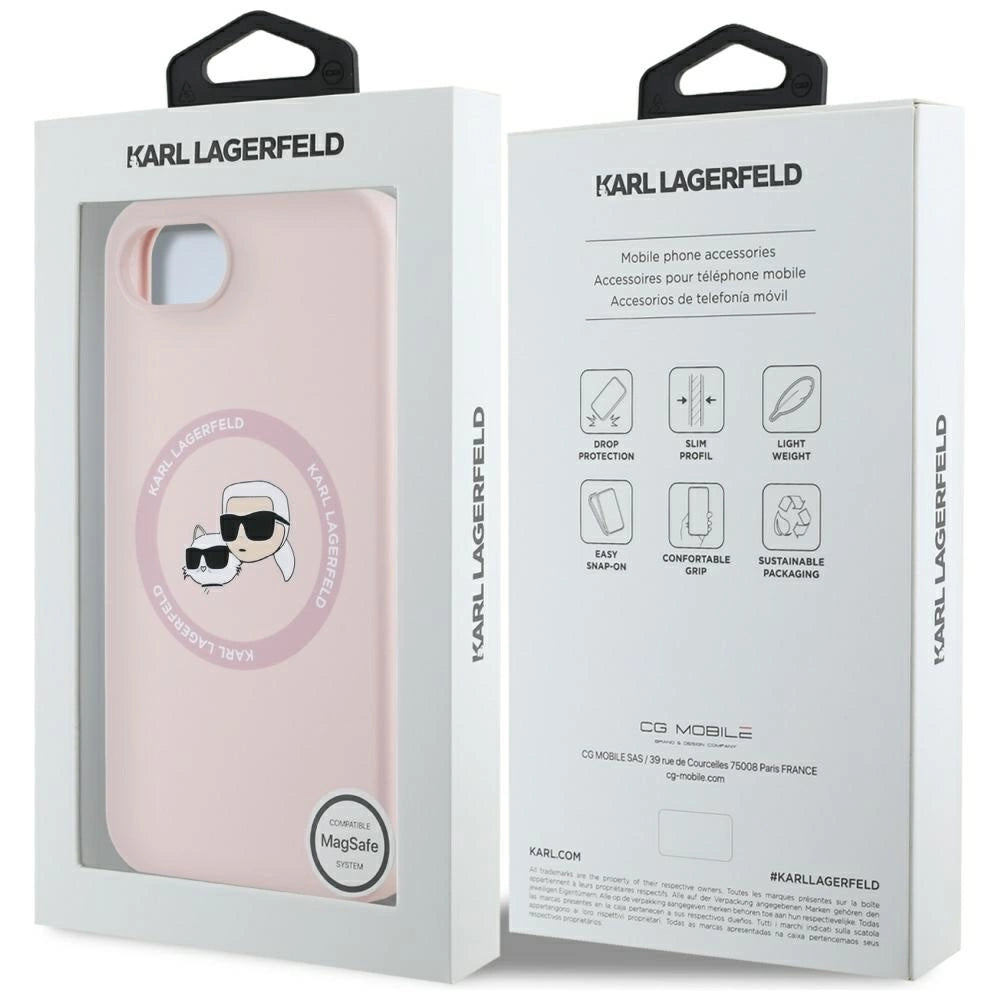 Karl Lagerfeld Silicone Karl&amp;Choupette Heads MagSafe iPhone 16e Case - Pink_7