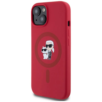 Karl Lagerfeld Silicone Karl&amp;Choupette Heads Ring MagSafe iPhone 15 Case - Red_1