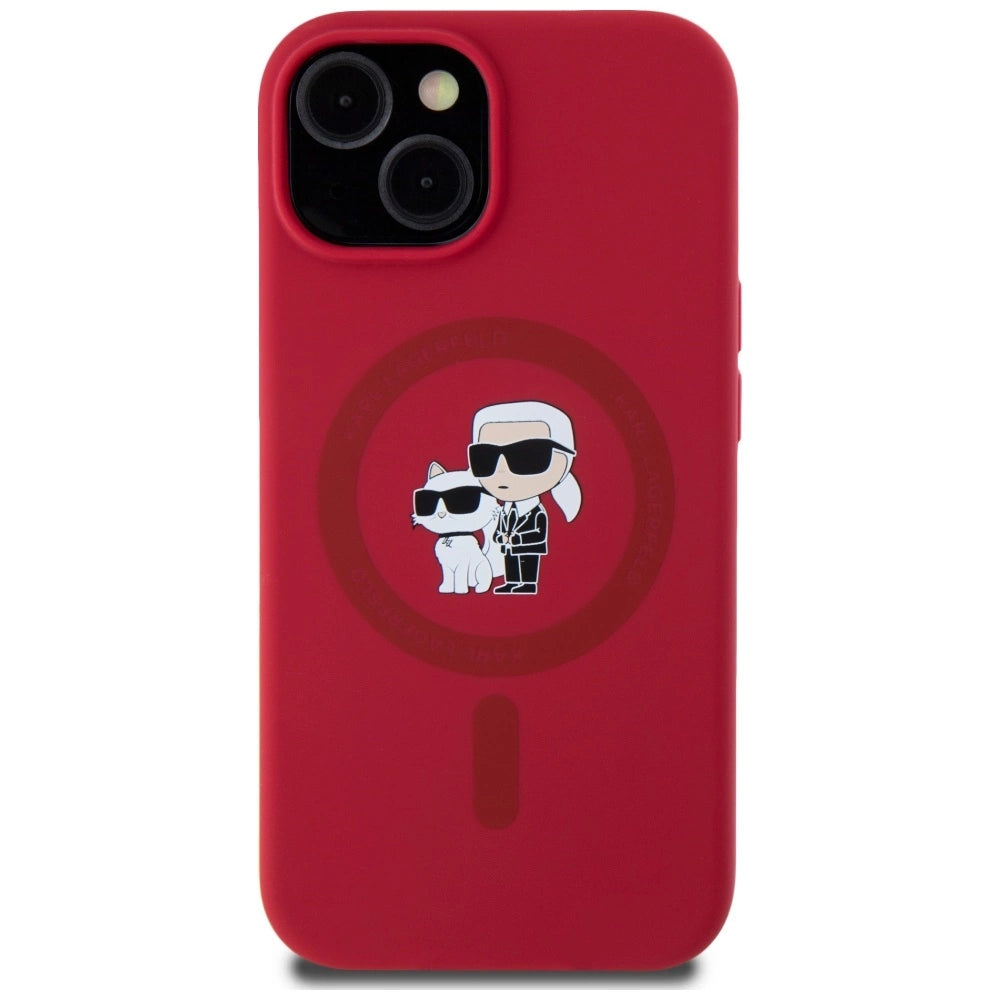 Karl Lagerfeld Silicone Karl&amp;Choupette Heads Ring MagSafe iPhone 15 Case - Red_2