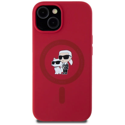 Karl Lagerfeld Silicone Karl&amp;Choupette Heads Ring MagSafe iPhone 15 Case - Red_2