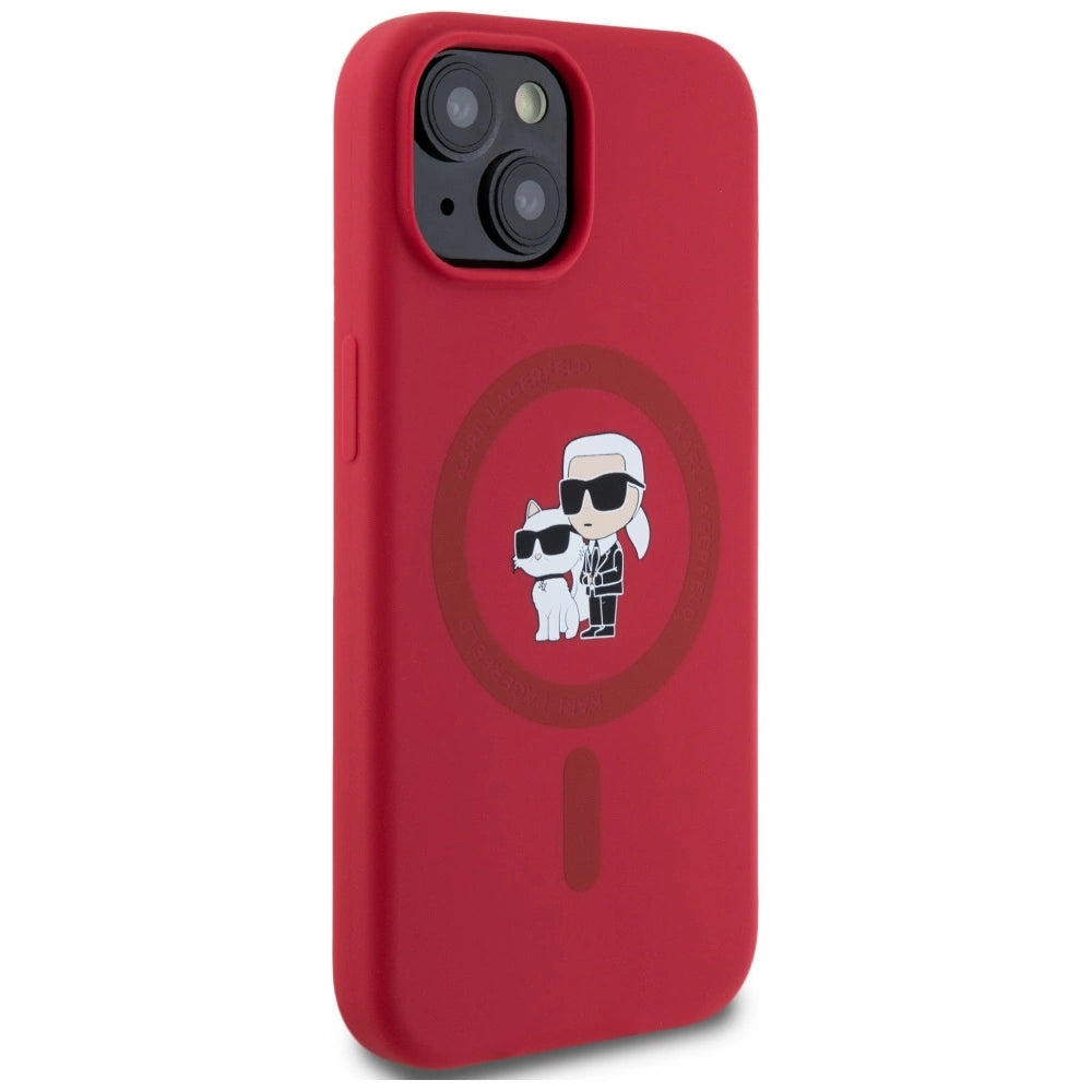 Karl Lagerfeld Silicone Karl&amp;Choupette Heads Ring MagSafe iPhone 15 Case - Red_3