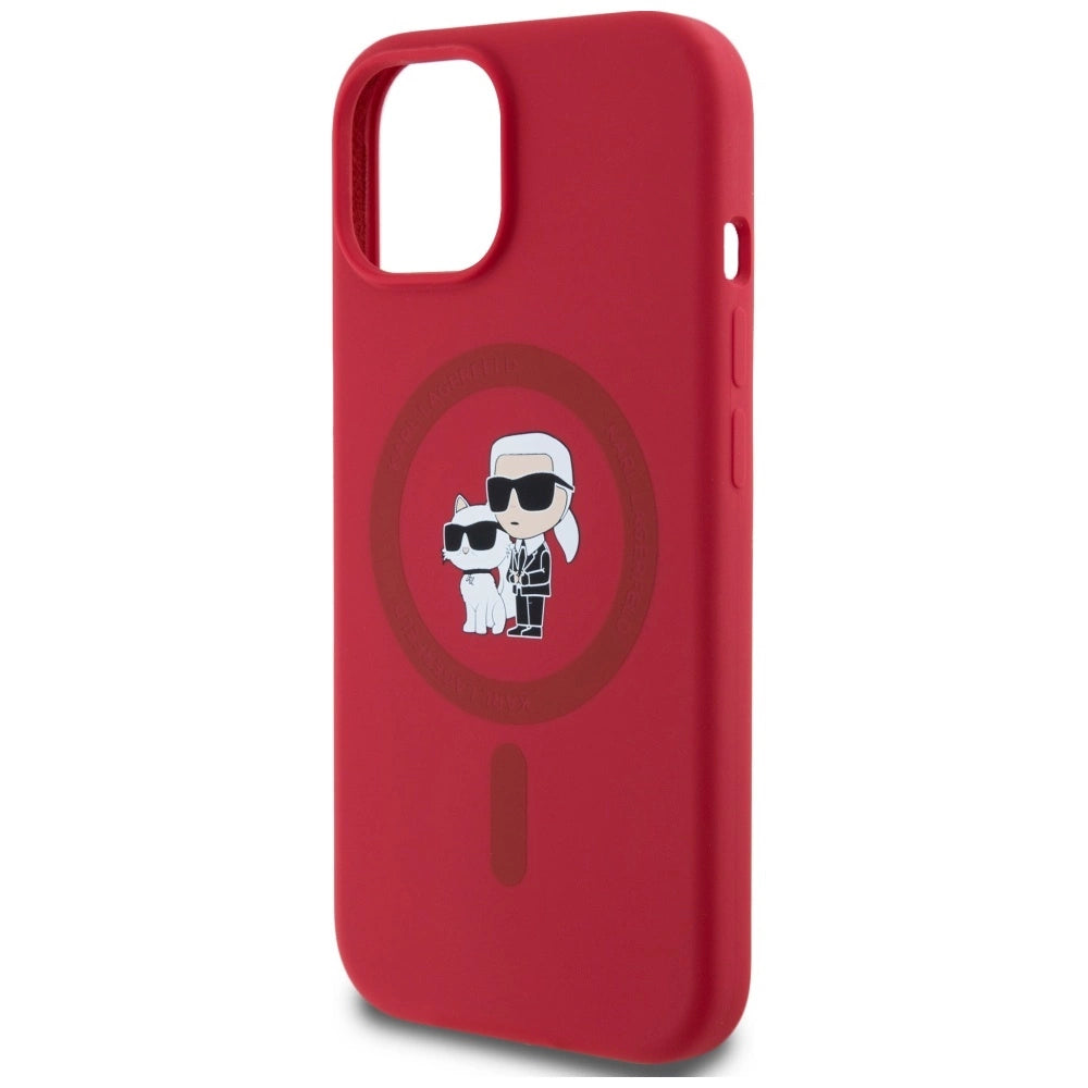 Karl Lagerfeld Silicone Karl&amp;Choupette Heads Ring MagSafe iPhone 15 Case - Red_5