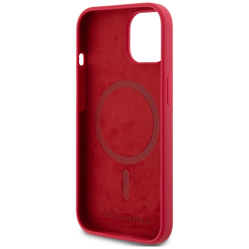 Karl Lagerfeld Silicone Karl&amp;Choupette Heads Ring MagSafe iPhone 15 Case - Red_6