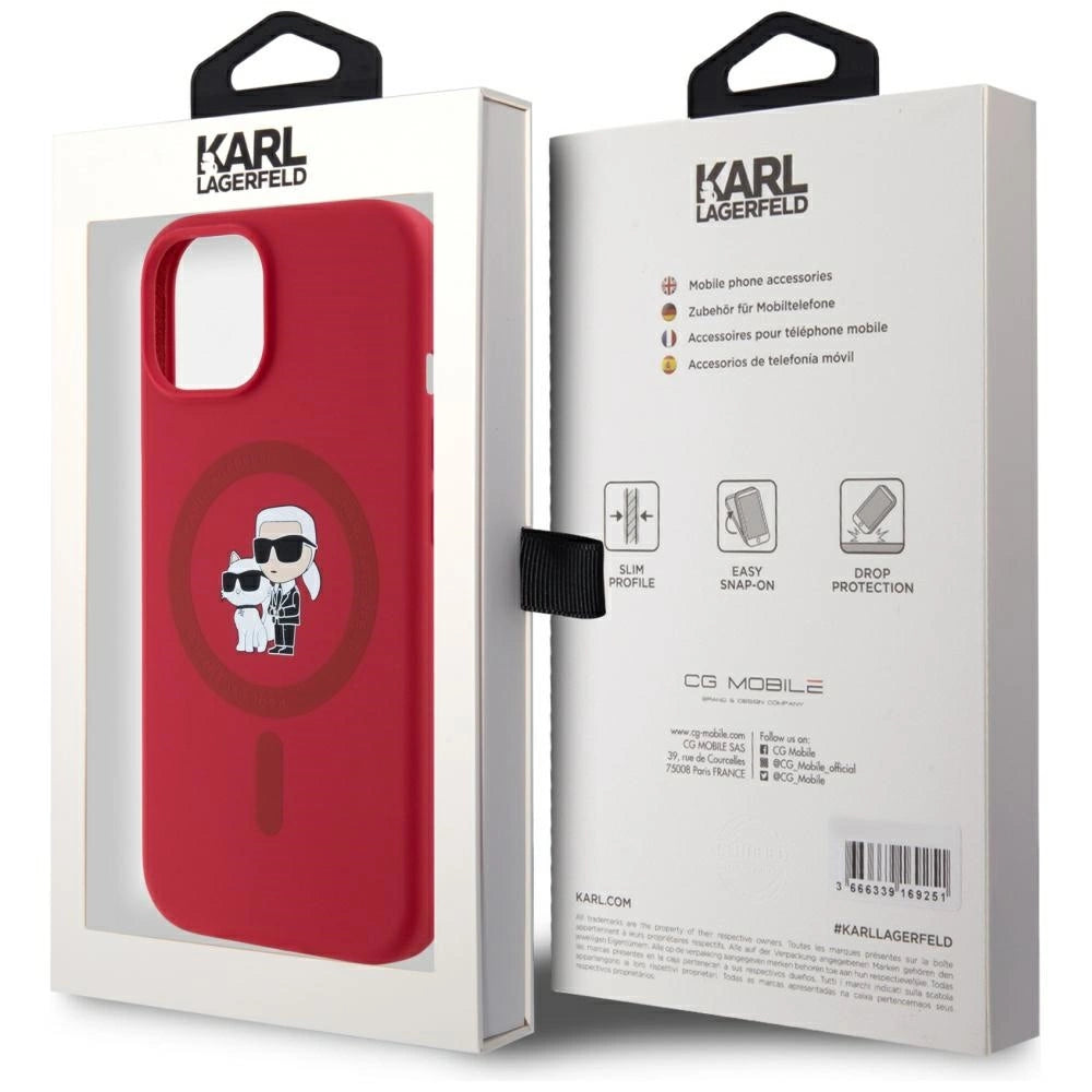 Karl Lagerfeld Silicone Karl&amp;Choupette Heads Ring MagSafe iPhone 15 Case - Red_7