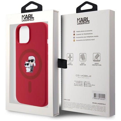 Karl Lagerfeld Silicone Karl&amp;Choupette Heads Ring MagSafe iPhone 15 Case - Red_7