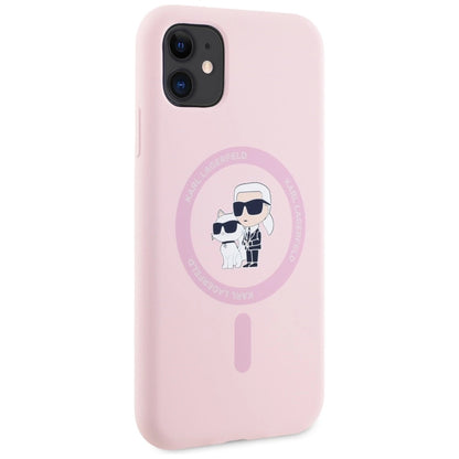 Karl Lagerfeld Silicone Karl&amp;Choupette MagSafe iPhone 11 Case - Pink_3