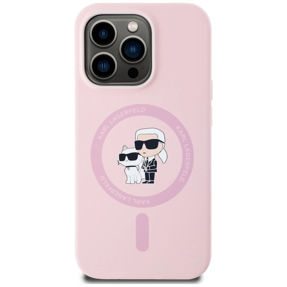 Karl Lagerfeld Silicone Karl&amp;Choupette MagSafe Case for iPhone 14 Pro Max - Pink_2