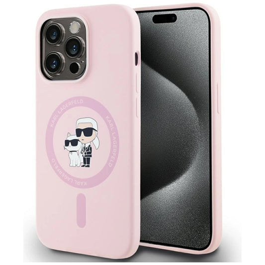 Karl Lagerfeld Silicone Karl&amp;Choupette MagSafe iPhone 14 Pro Case - Pink_0