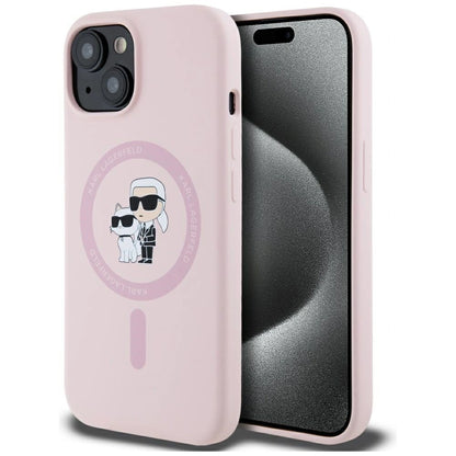 Karl Lagerfeld Silicone Karl&amp;Choupette MagSafe iPhone 15 Case - Pink_0