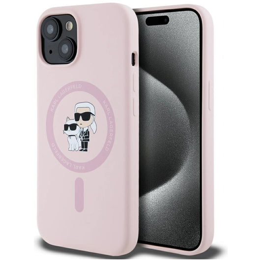 Karl Lagerfeld Silicone Karl&amp;Choupette MagSafe iPhone 15 Case - Pink_0