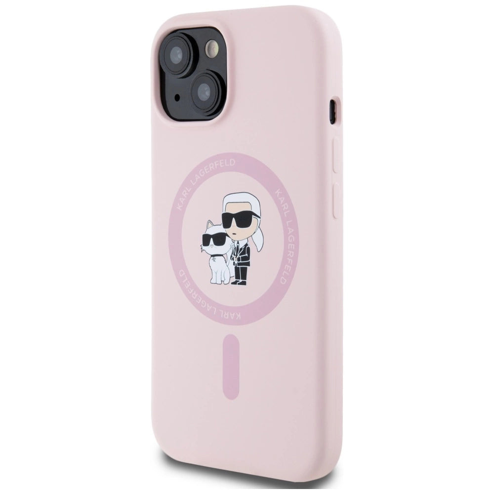 Karl Lagerfeld Silicone Karl&amp;Choupette MagSafe iPhone 15 Case - Pink_1