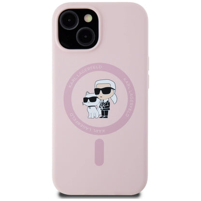 Karl Lagerfeld Silicone Karl&amp;Choupette MagSafe iPhone 15 Case - Pink_2