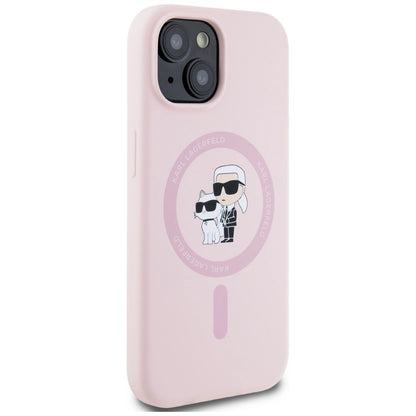 Karl Lagerfeld Silicone Karl&amp;Choupette MagSafe iPhone 15 Case - Pink_3