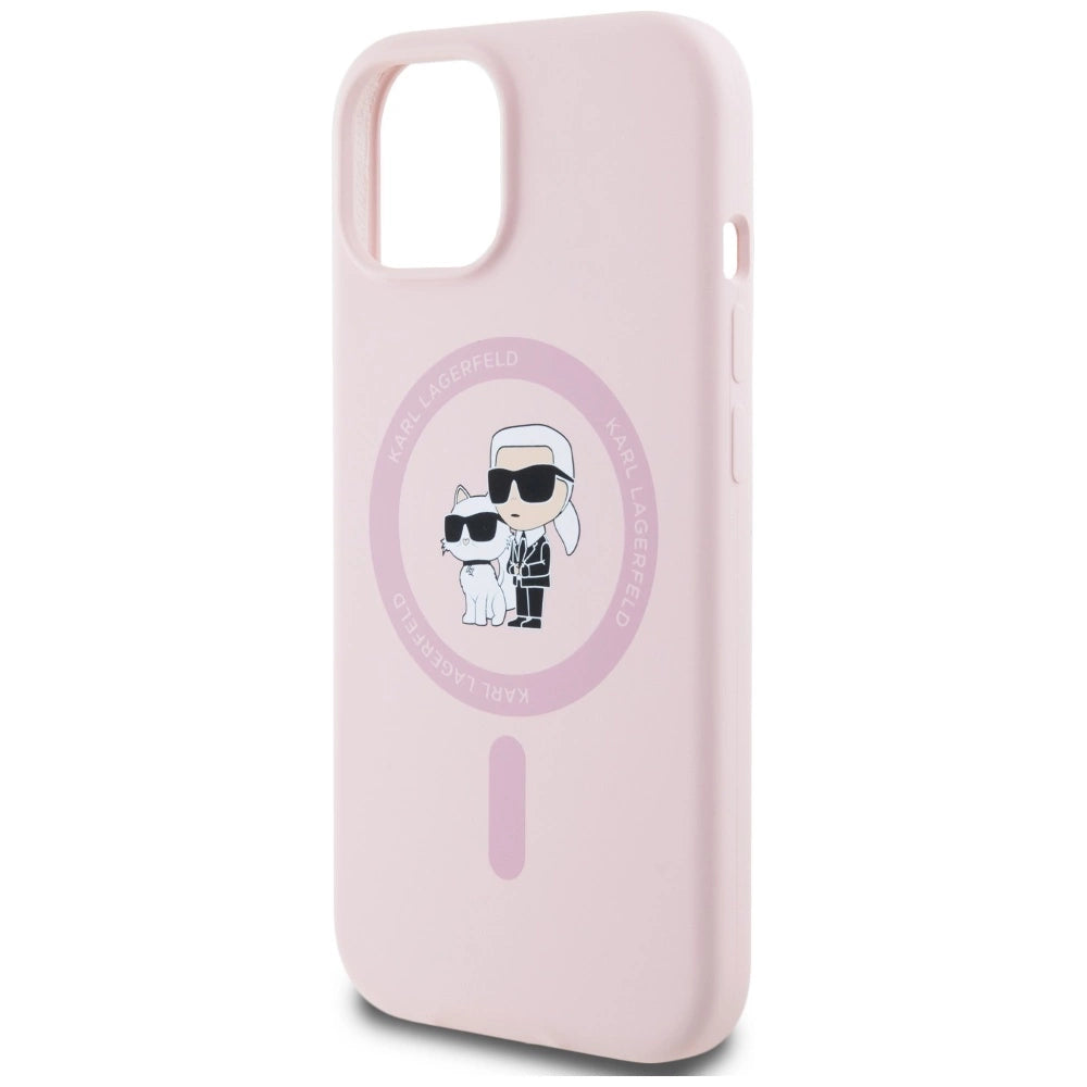 Karl Lagerfeld Silicone Karl&amp;Choupette MagSafe iPhone 15 Case - Pink_5