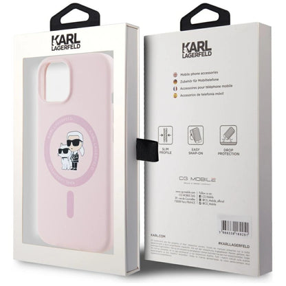 Karl Lagerfeld Silicone Karl&amp;Choupette MagSafe iPhone 15 Case - Pink_7