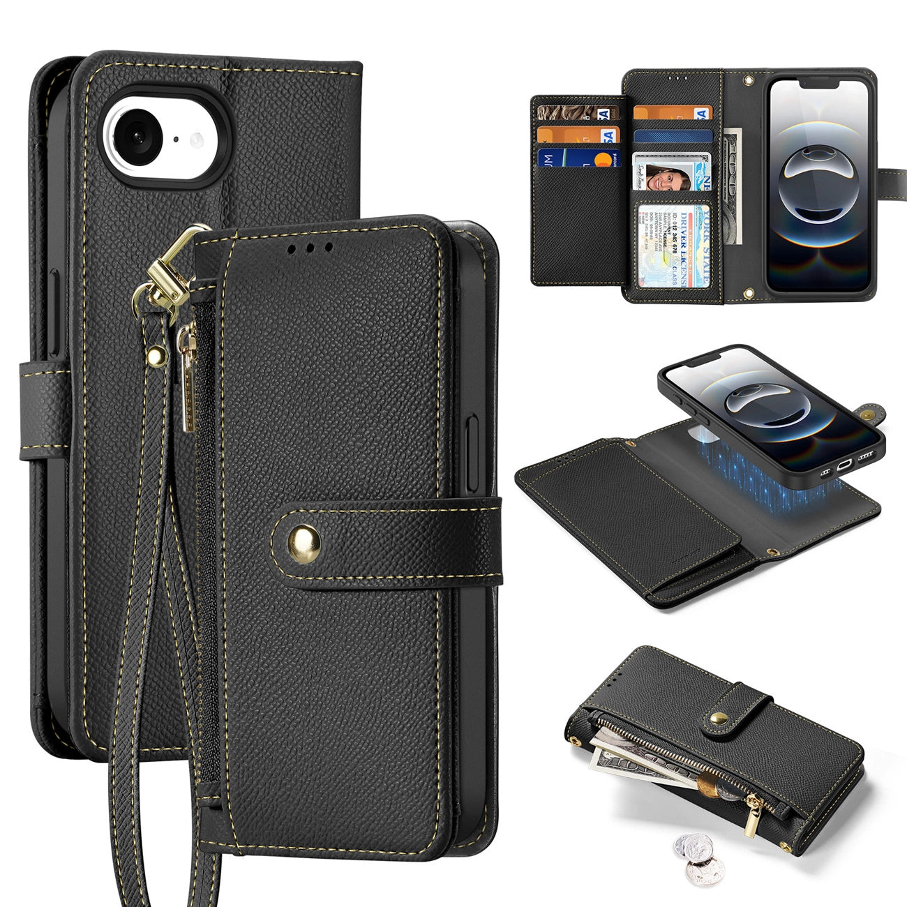 Dux Ducis Lawa iPhone 16e Leather Case with Detachable Magnetic Wallet - Black_0