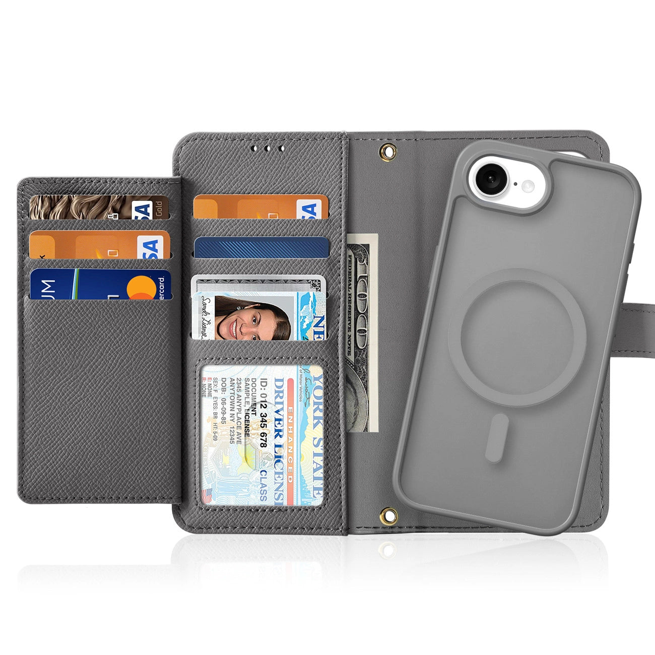 Dux Ducis Lawa iPhone 16e Leather Case with Detachable Magnetic Wallet - Gray_1
