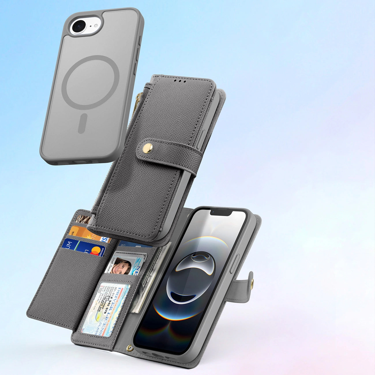 Dux Ducis Lawa iPhone 16e Leather Case with Detachable Magnetic Wallet - Gray_3