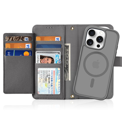 Dux Ducis Lawa iPhone 16 Pro Leather Case with Detachable Magnetic Wallet - Gray_1