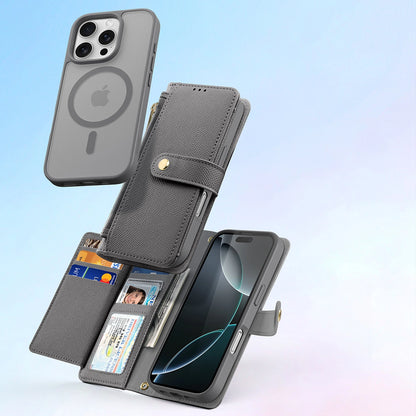 Dux Ducis Lawa iPhone 16 Pro Leather Case with Detachable Magnetic Wallet - Gray_2