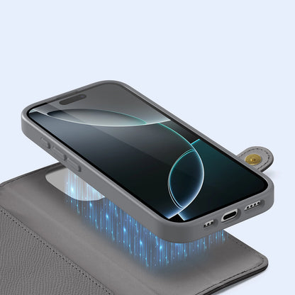 Dux Ducis Lawa iPhone 16 Pro Leather Case with Detachable Magnetic Wallet - Gray_4