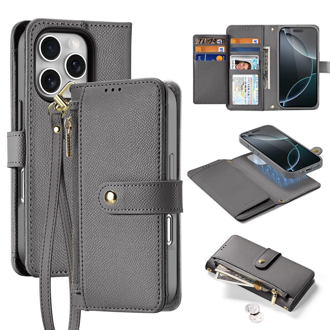 Dux Ducis Lawa Leather Case for iPhone 16 Pro Max with Detachable Magnetic Wallet - Gray_0