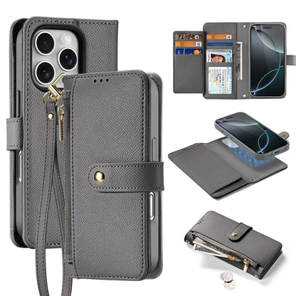 Dux Ducis Lawa Leather Case for iPhone 16 Pro Max with Detachable Magnetic Wallet - Gray_0