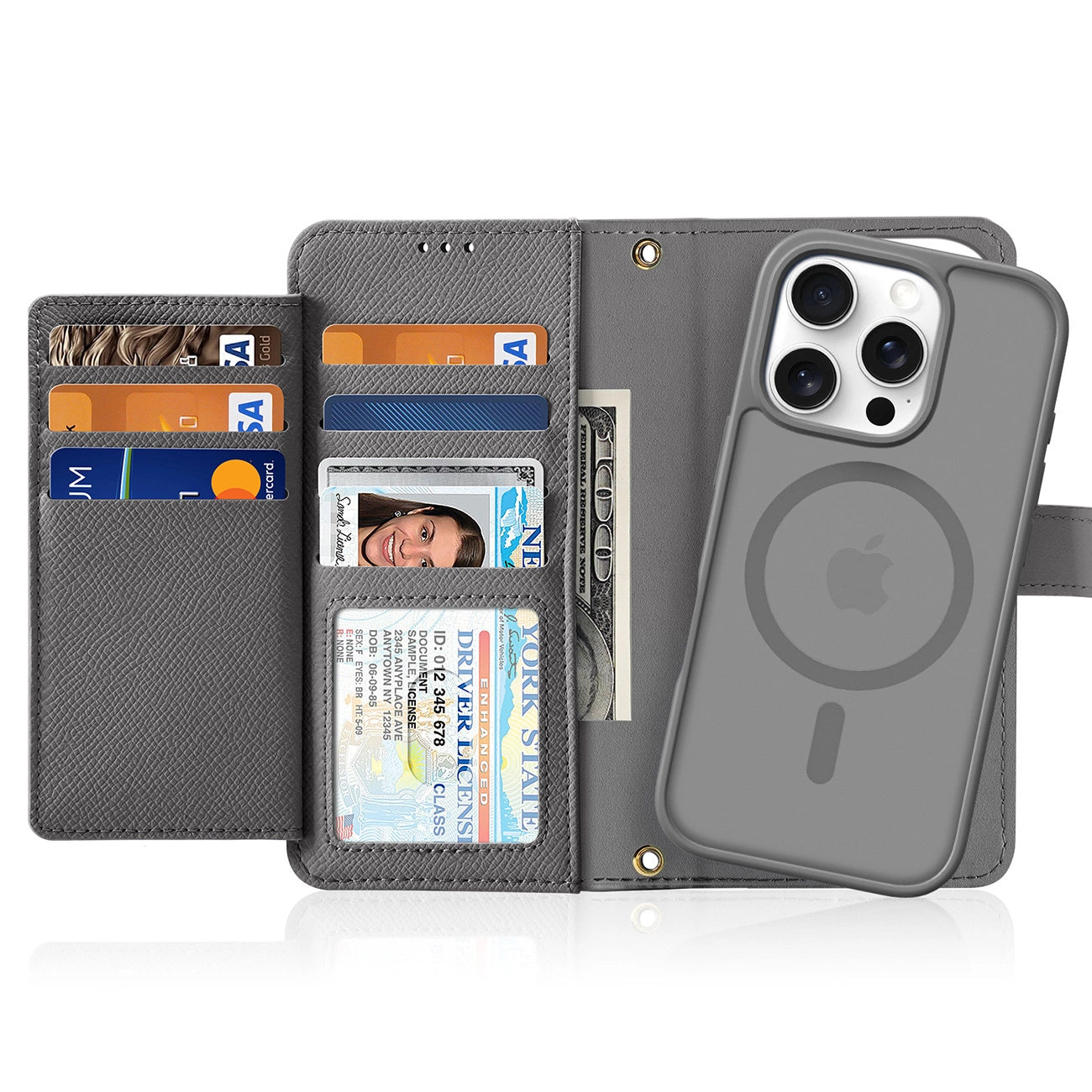 Dux Ducis Lawa Leather Case for iPhone 16 Pro Max with Detachable Magnetic Wallet - Gray_1