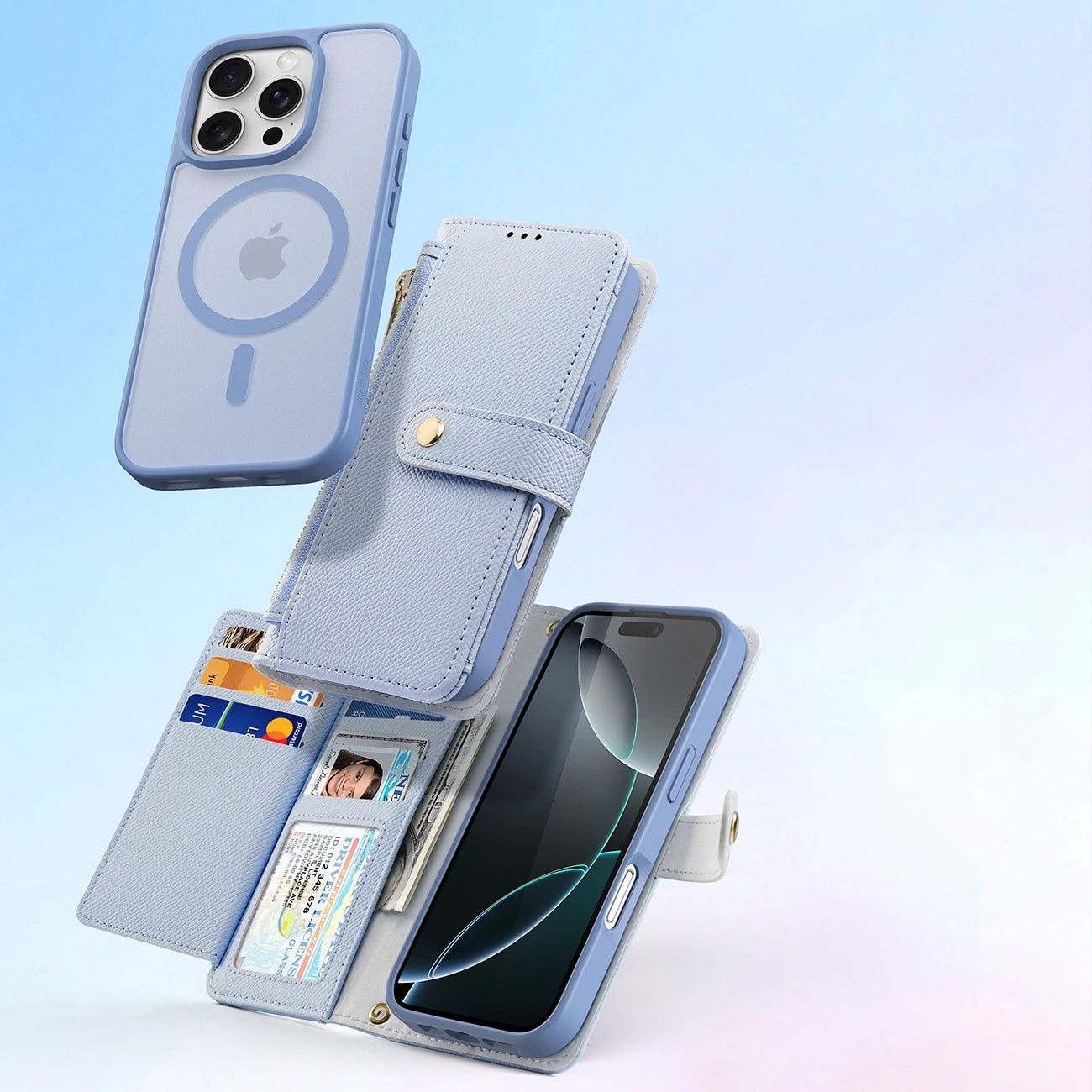 Dux Ducis Lawa Leather Case for iPhone 16 Pro Max with Detachable Magnetic Wallet - Blue_2