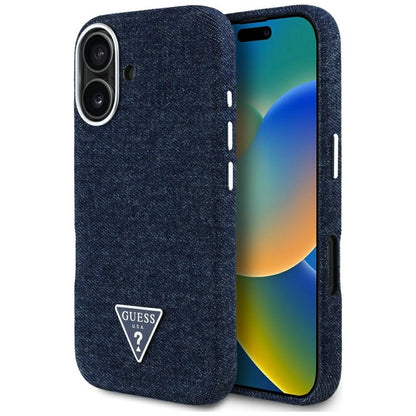 Guess Denim Triangle Logo MagSafe iPhone 16 Case - Blue_0