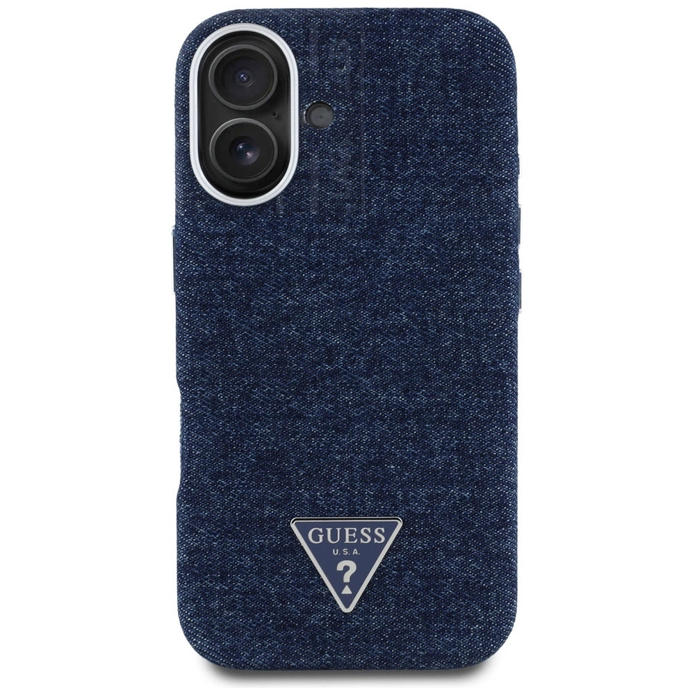 Guess Denim Triangle Logo MagSafe iPhone 16 Case - Blue_2