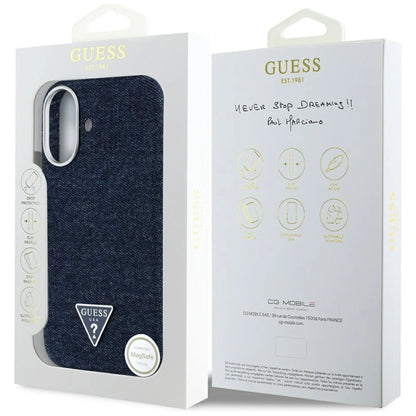 Guess Denim Triangle Logo MagSafe iPhone 16 Case - Blue_7