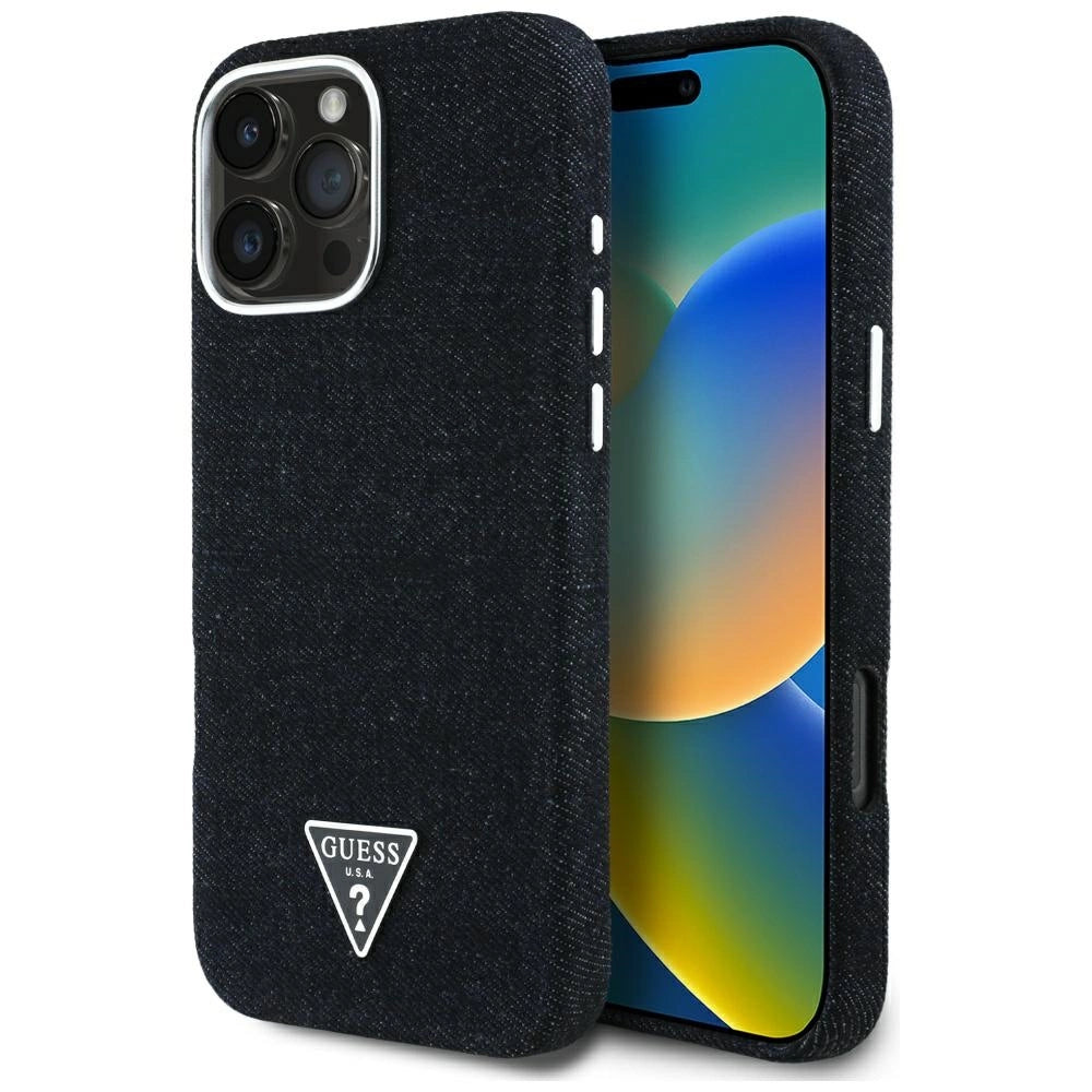 Guess Denim Triangle Logo MagSafe iPhone 16 Pro Max Case - Black_0