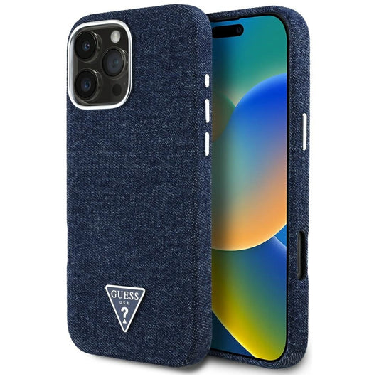 Guess Denim Triangle Logo MagSafe iPhone 16 Pro Max Case - Blue_0