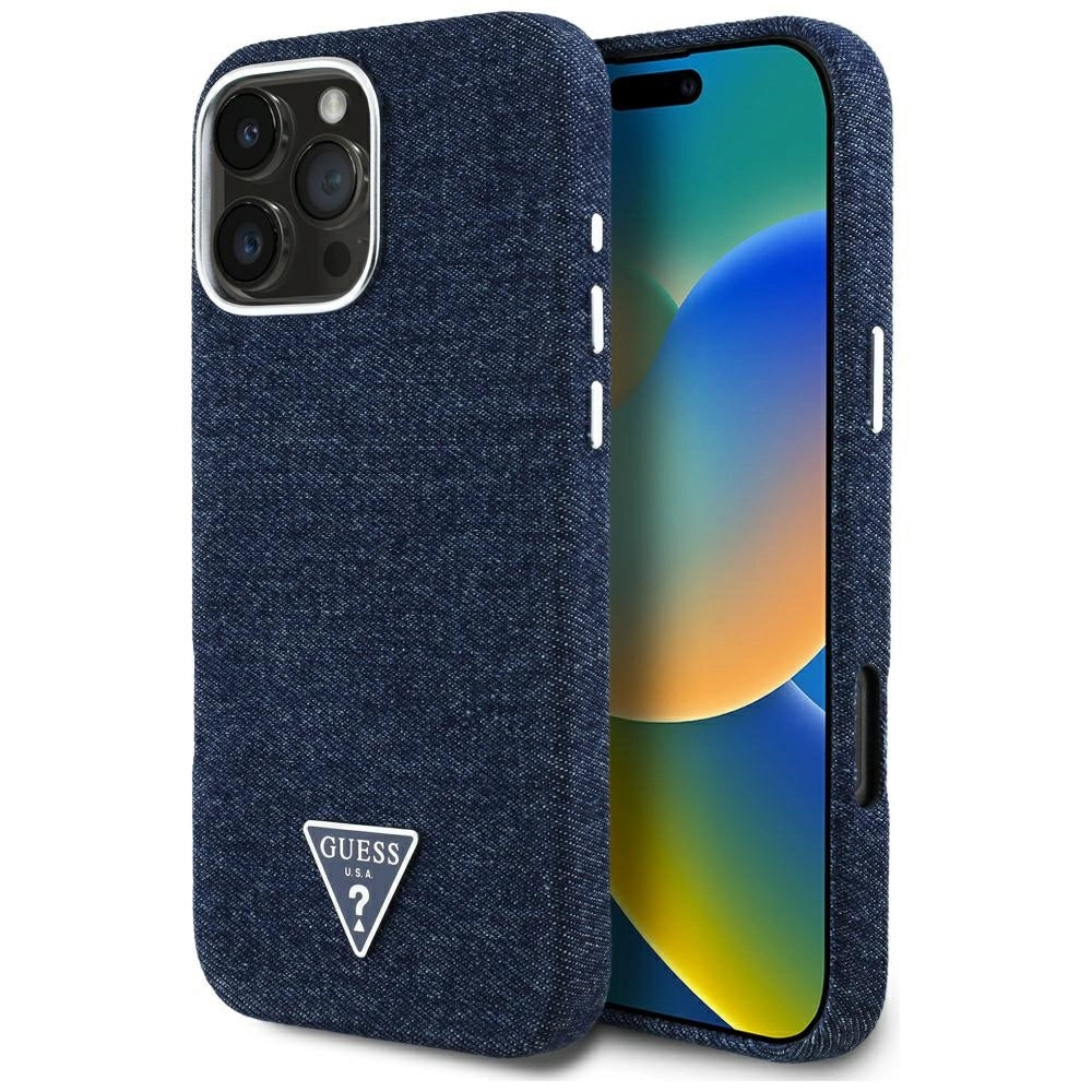 Guess Denim Triangle Logo MagSafe iPhone 16 Pro Case - Blue_0
