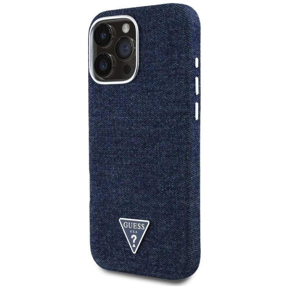 Guess Denim Triangle Logo MagSafe iPhone 16 Pro Case - Blue_1